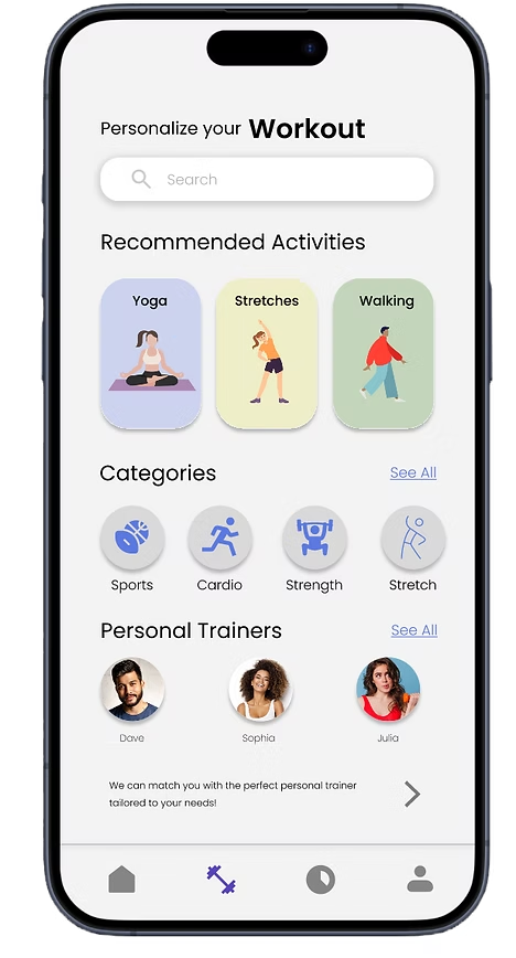 Fit4All Personalized Workout Page screen