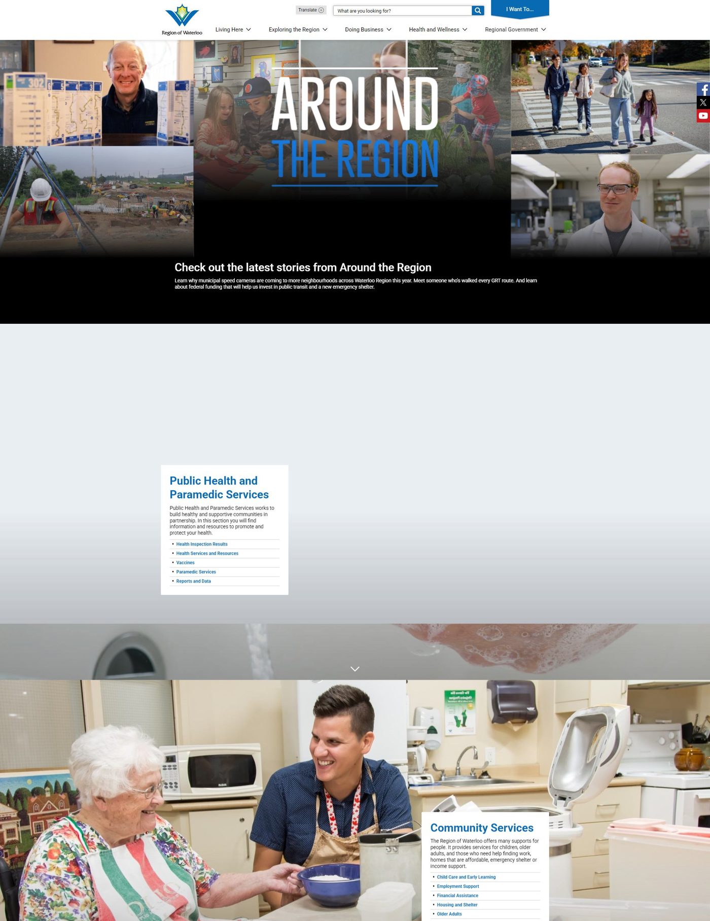 The live Region of Waterloo landing page with a large photo slider and photo-backed quick links