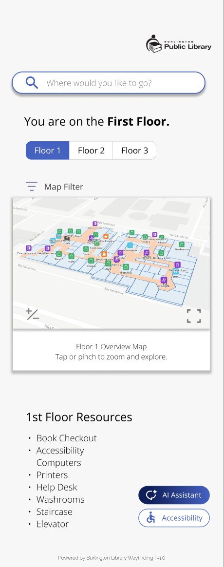 Burlington Public Library Wayfinding — Mobile App · Accessible Wayfinding